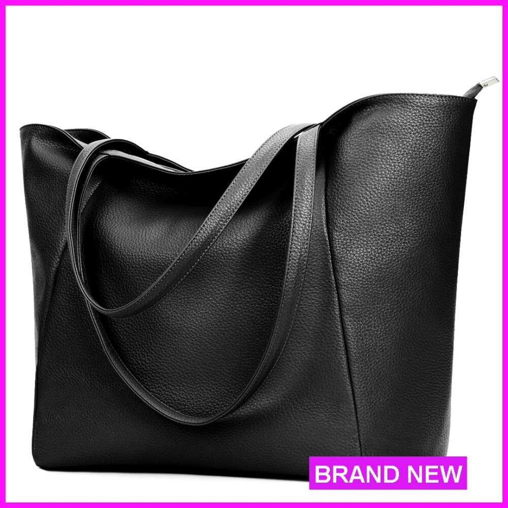 Large Vegan Leather Tote Bag With Zipper, Oversized Weekender Work Purse